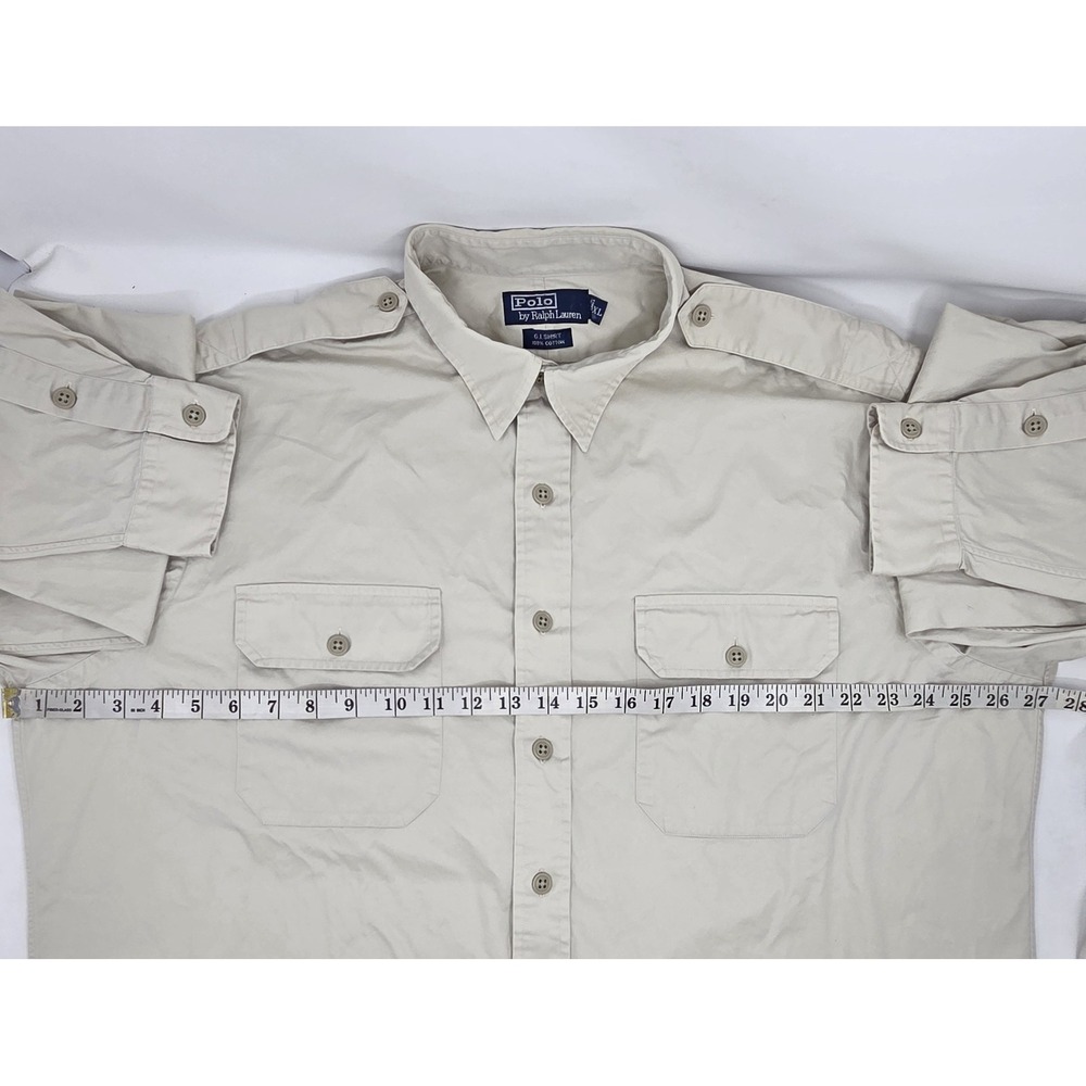 VINTAGE Polo Ralph Lauren GI Shirt Men's Long Sleeve Button Up Pockets XL Beige - Picture 5 of 8